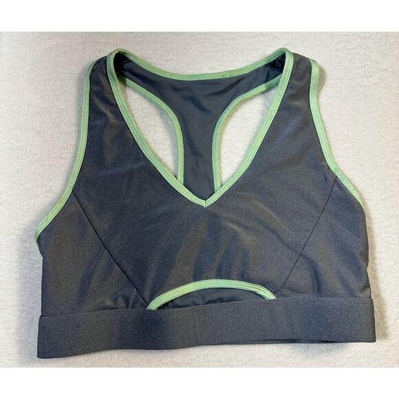 Fabletics Womens Low Impact Keyhole Sports Bra Storm cloud/sugared Lime S - Picture 1 of 4